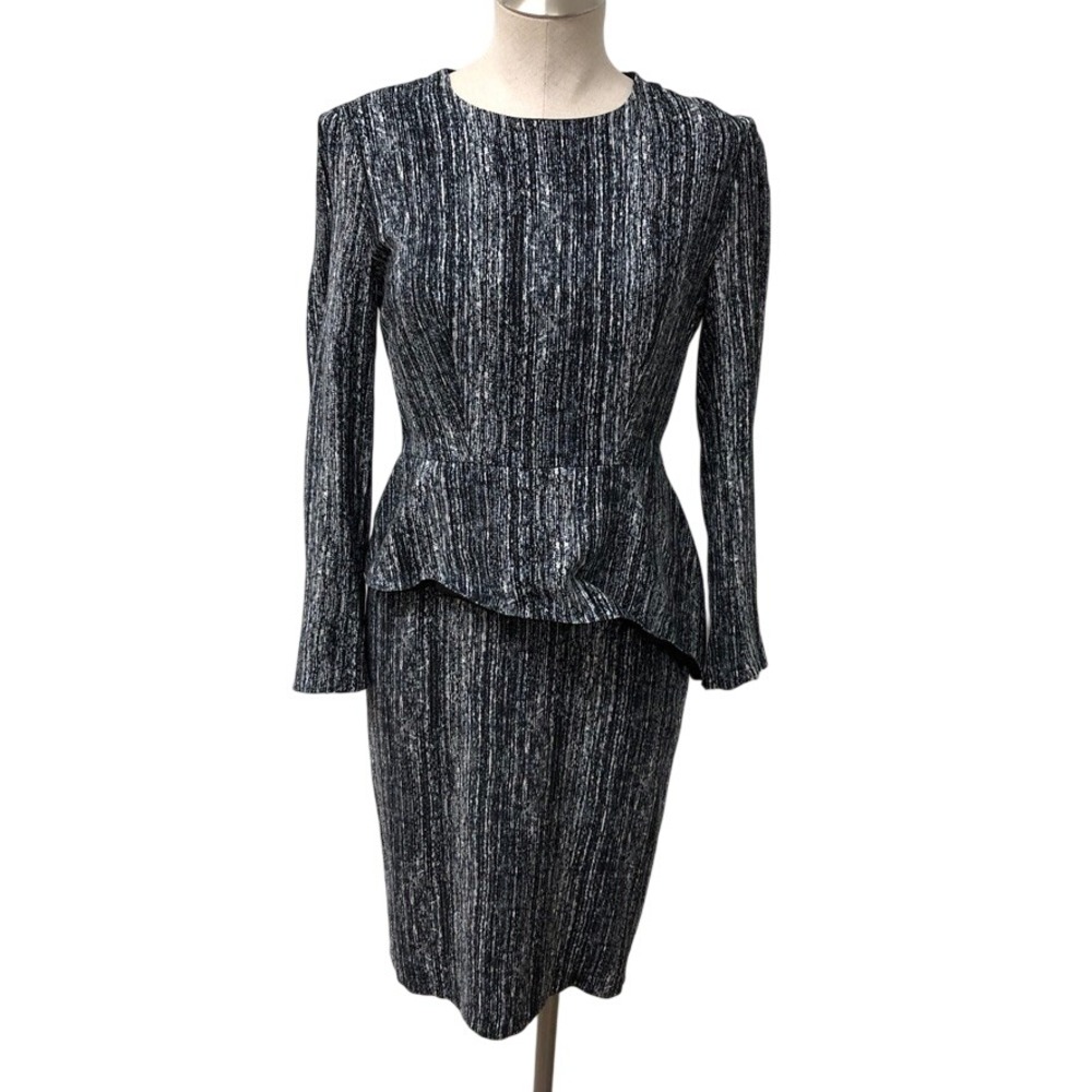 Sportmax Peplum Dress Womens IT 44 US 8 Black White Long Sleeve Sheath Italy